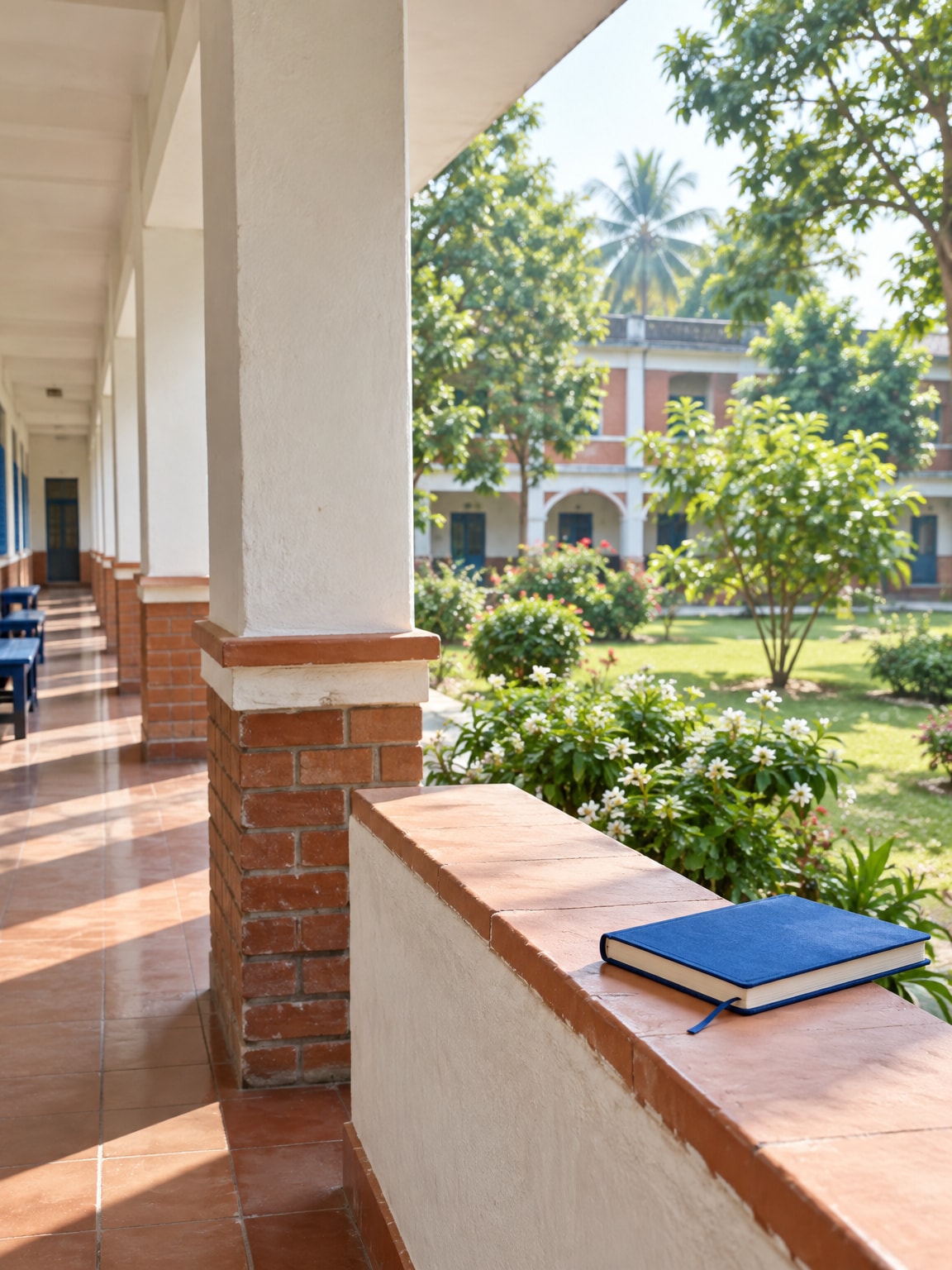 Open-air campus corridor with morning light in Manikganj